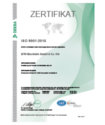 BTN Zertifikat ISO 9001 2015